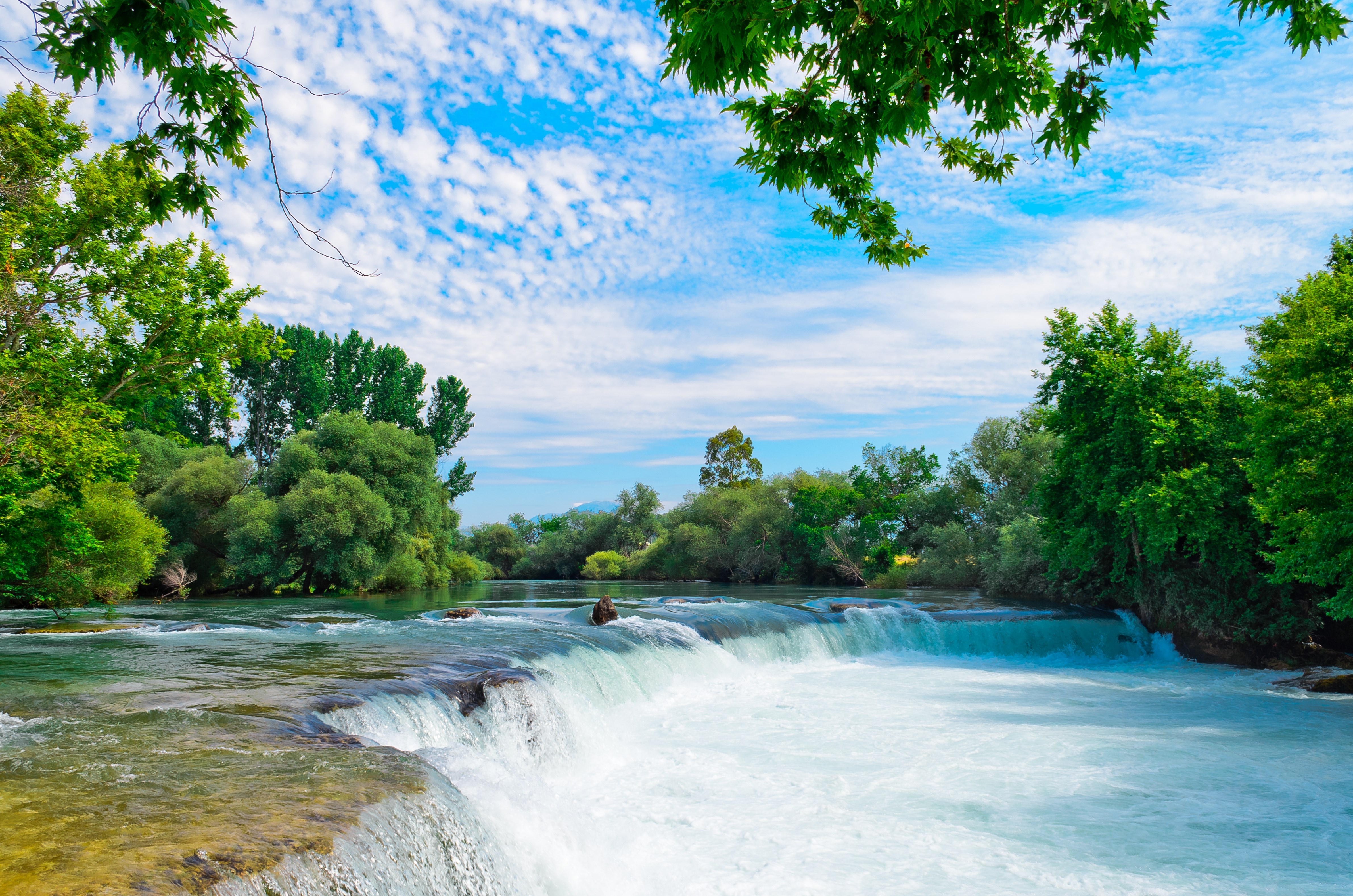 Amazing view of Manavgat waterfall in Antalya, Turkey. Sunset day