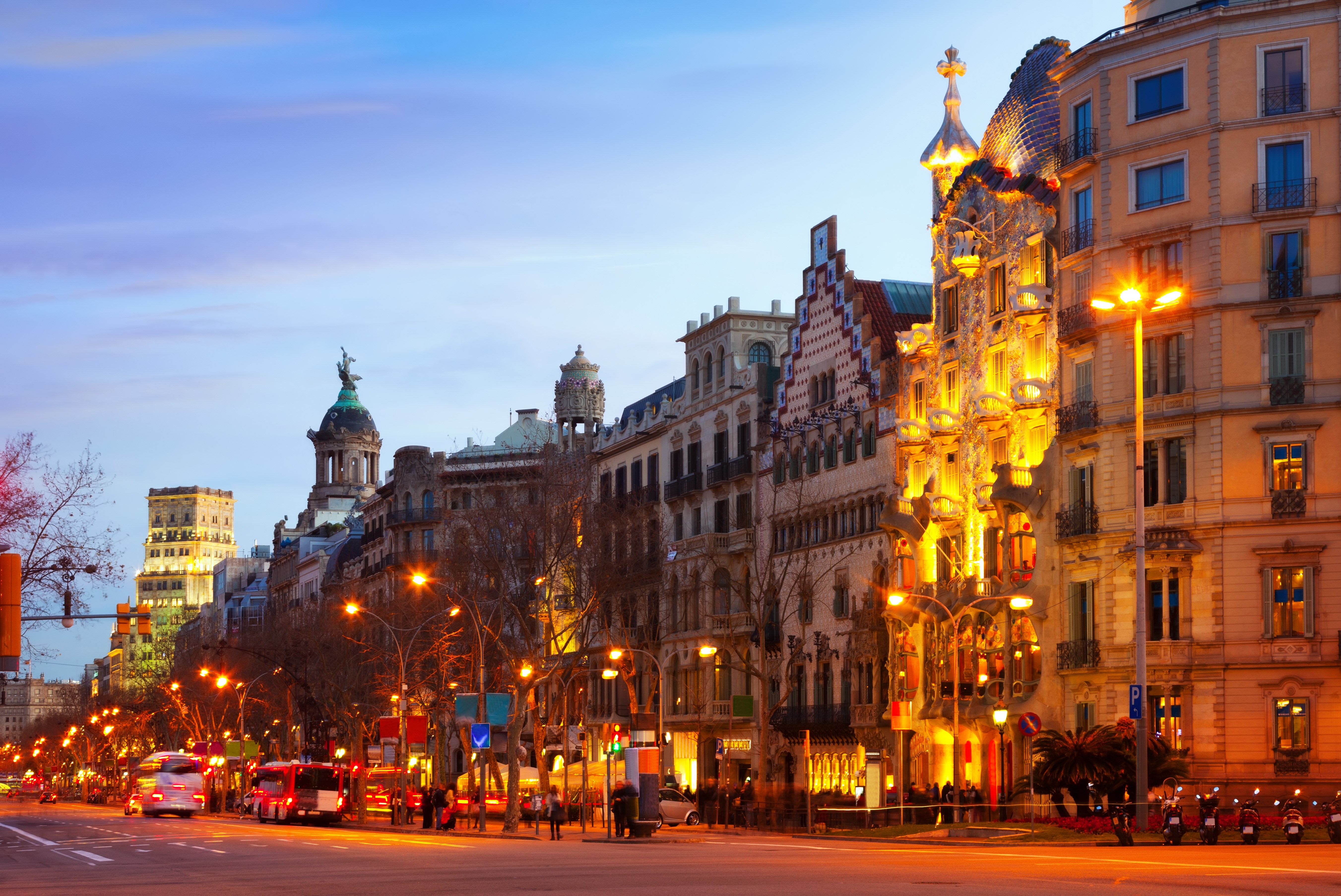 Passeig de Gracia in winter evening. Barcelona, Spain