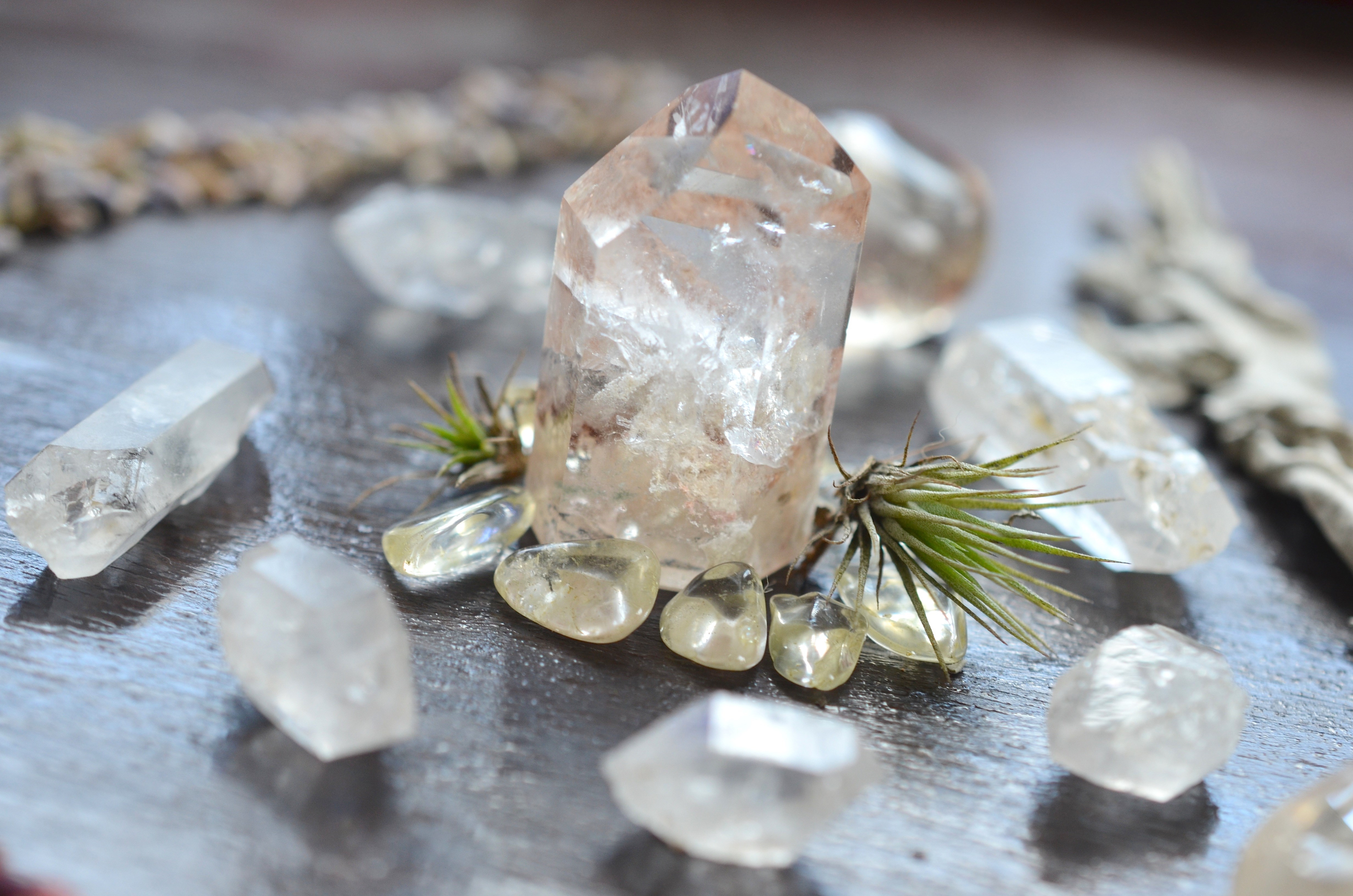 Meditation Grid Kit. Quartz Tower, Natural Citrine, Herkimer Diamonds, Quartz Points, Lavender, Sage, Rose. Healing Crystal Bundle Alter Kit, Wiccan Witchcraft, Crystal Healing Decor