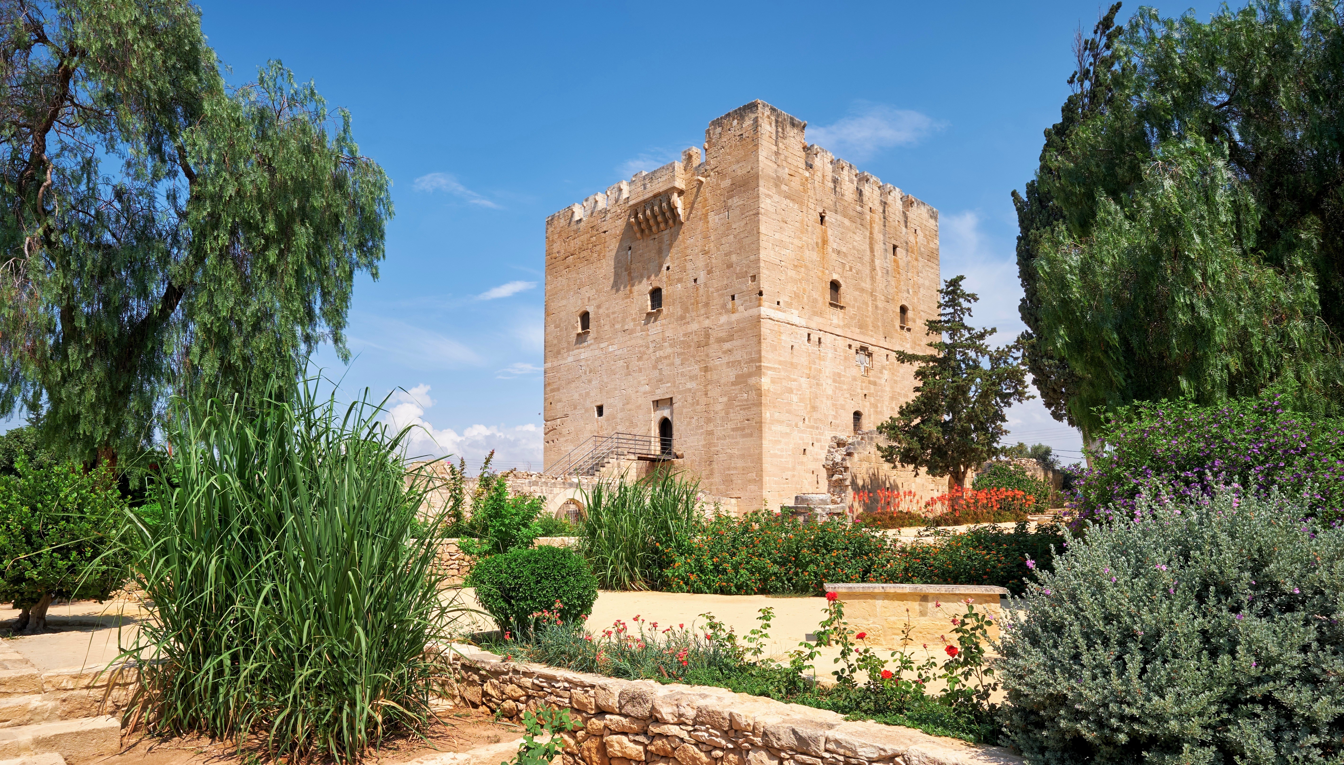 The view of the garden in front of the former Crusader stronghold - Kolossi Castle