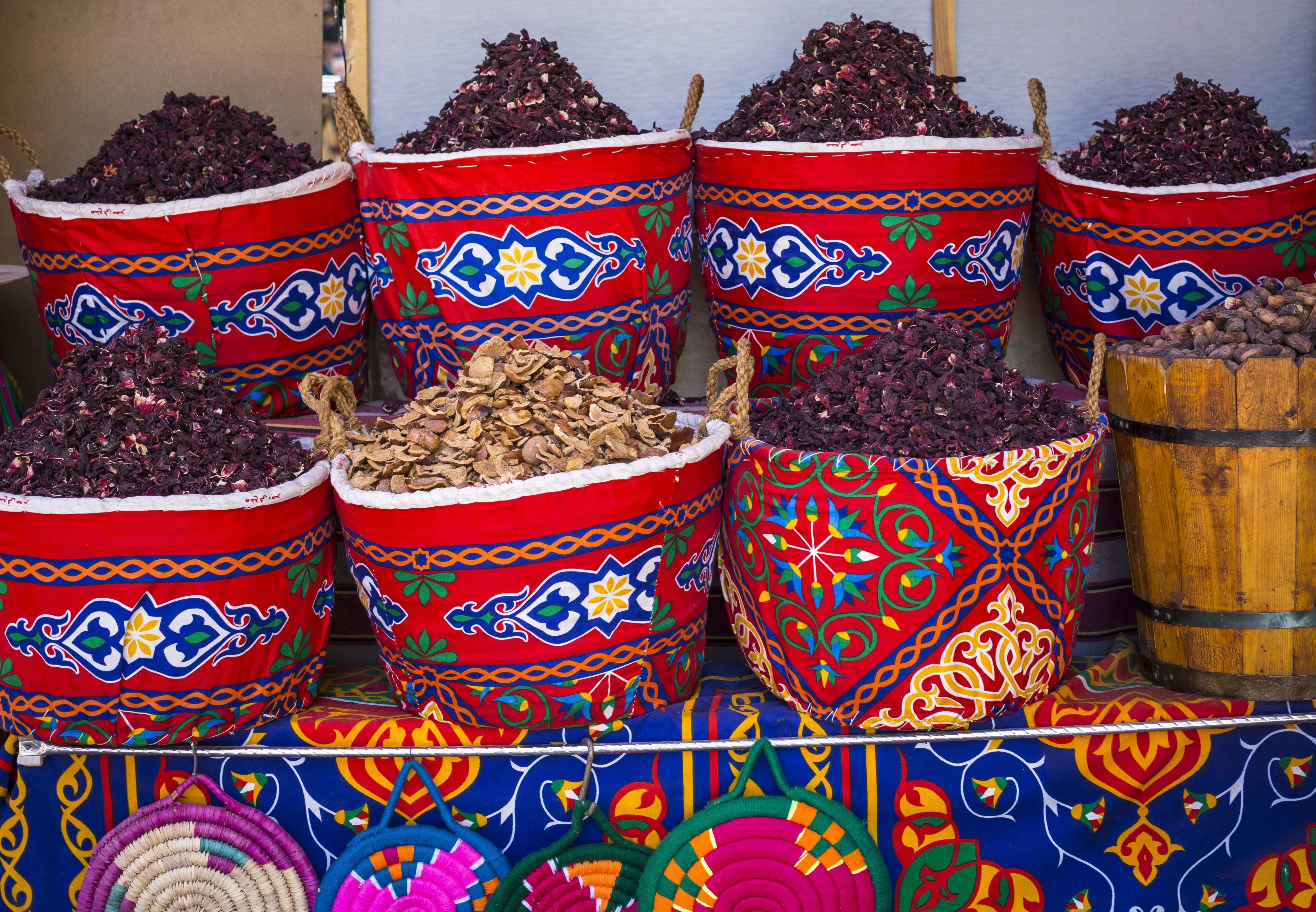 Traditional spices bazaar with herbs and spices in Aswan, Egypt. - Image