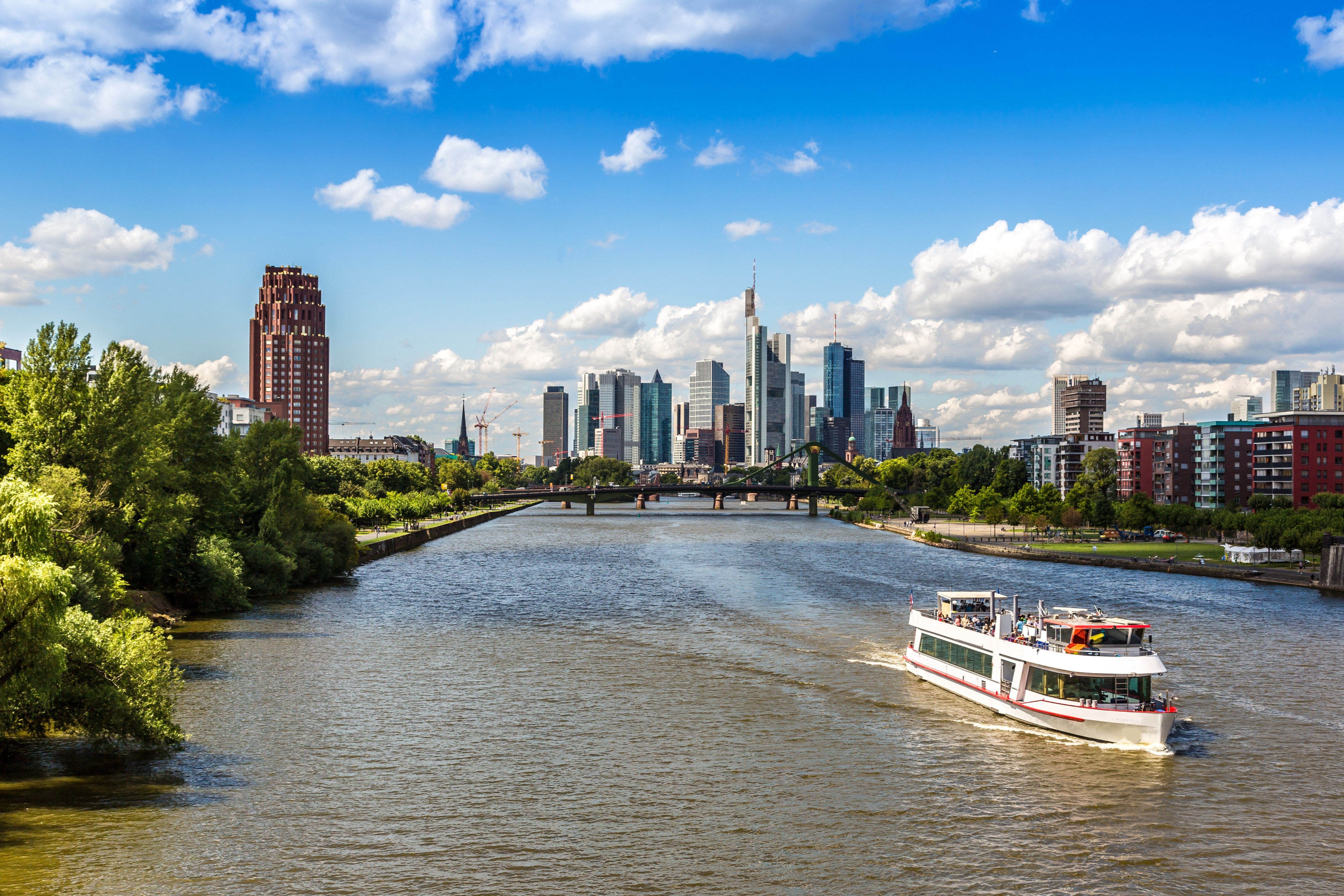 Summer view of the financial district in Frankfurt, Germany