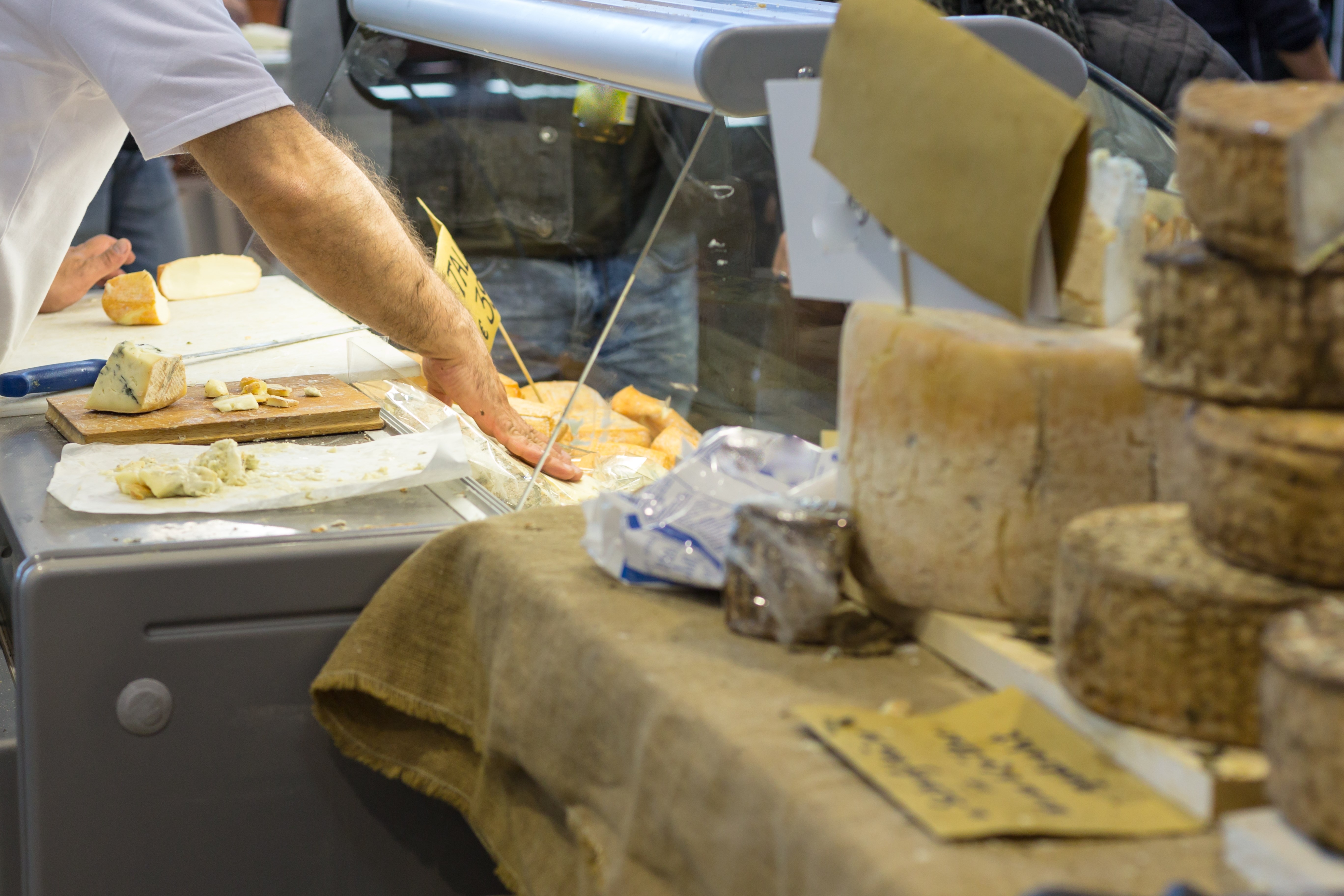 Cheese shop in a market hall in Gothenburg, Sweden