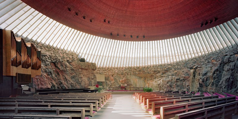 Temppeliaukio rock church famous modern architecture landmark interior in helsinki finland