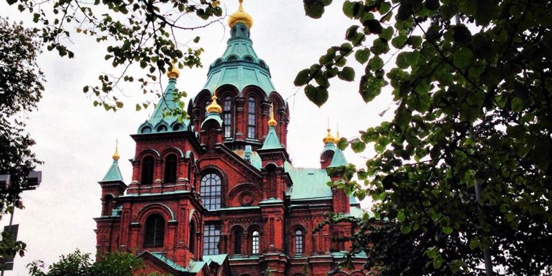 Uspenski Cathedral, Helsinki On Hill At Summer Sunny Day. Red Church - Tourist destination In Finnish Capital, Finland.