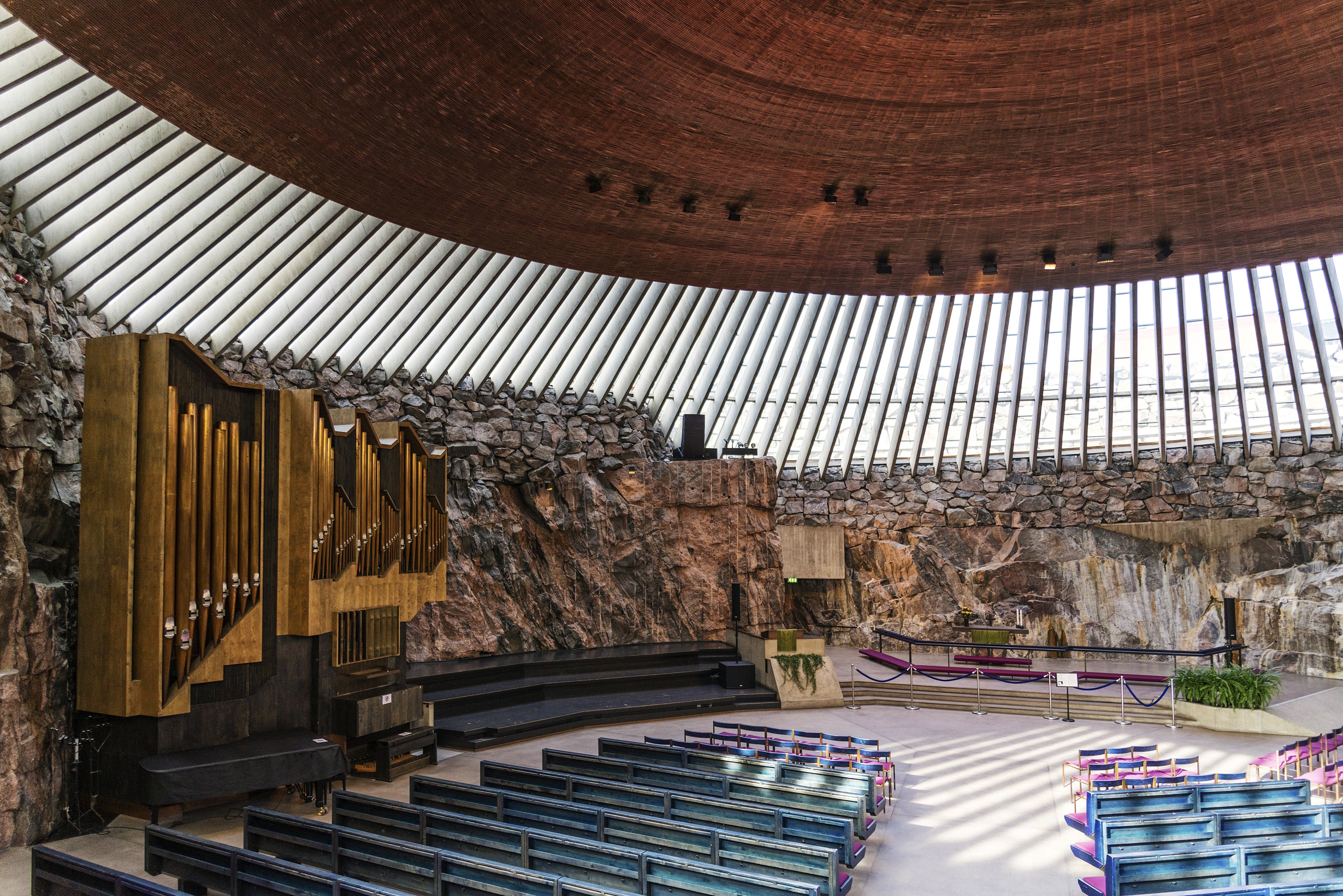 Temppeliaukio rock church famous modern architecture landmark interior in helsinki finland