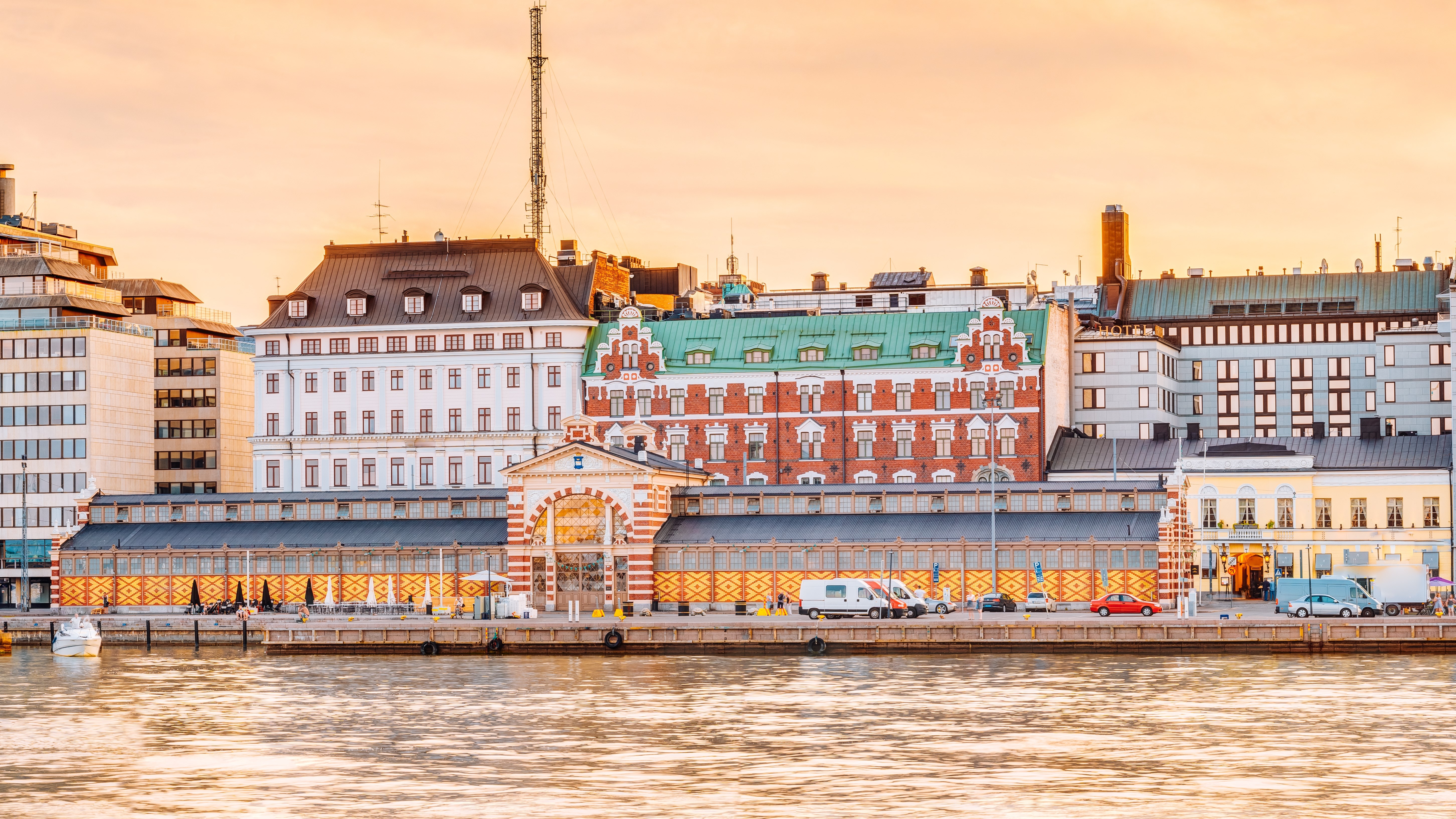 Panorama Of Old Market Hall Vanha kauppahalli In Helsinki At Summer Sunset Evening, Sunrise Morning, Finland. Famous Place