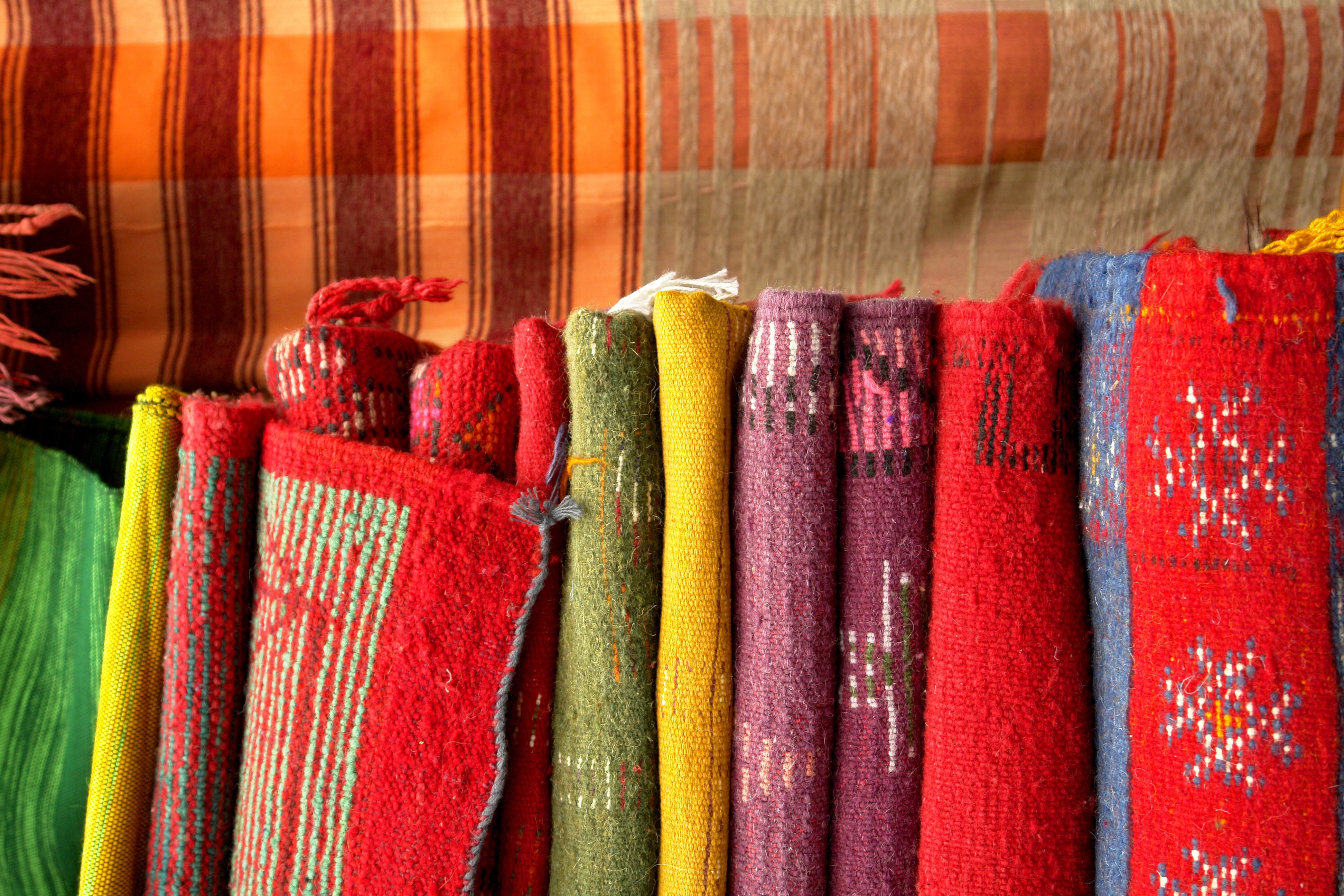 african carpet background detail in a street of morocco