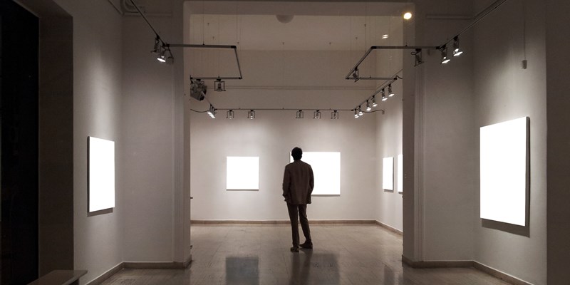 Man in art gallery