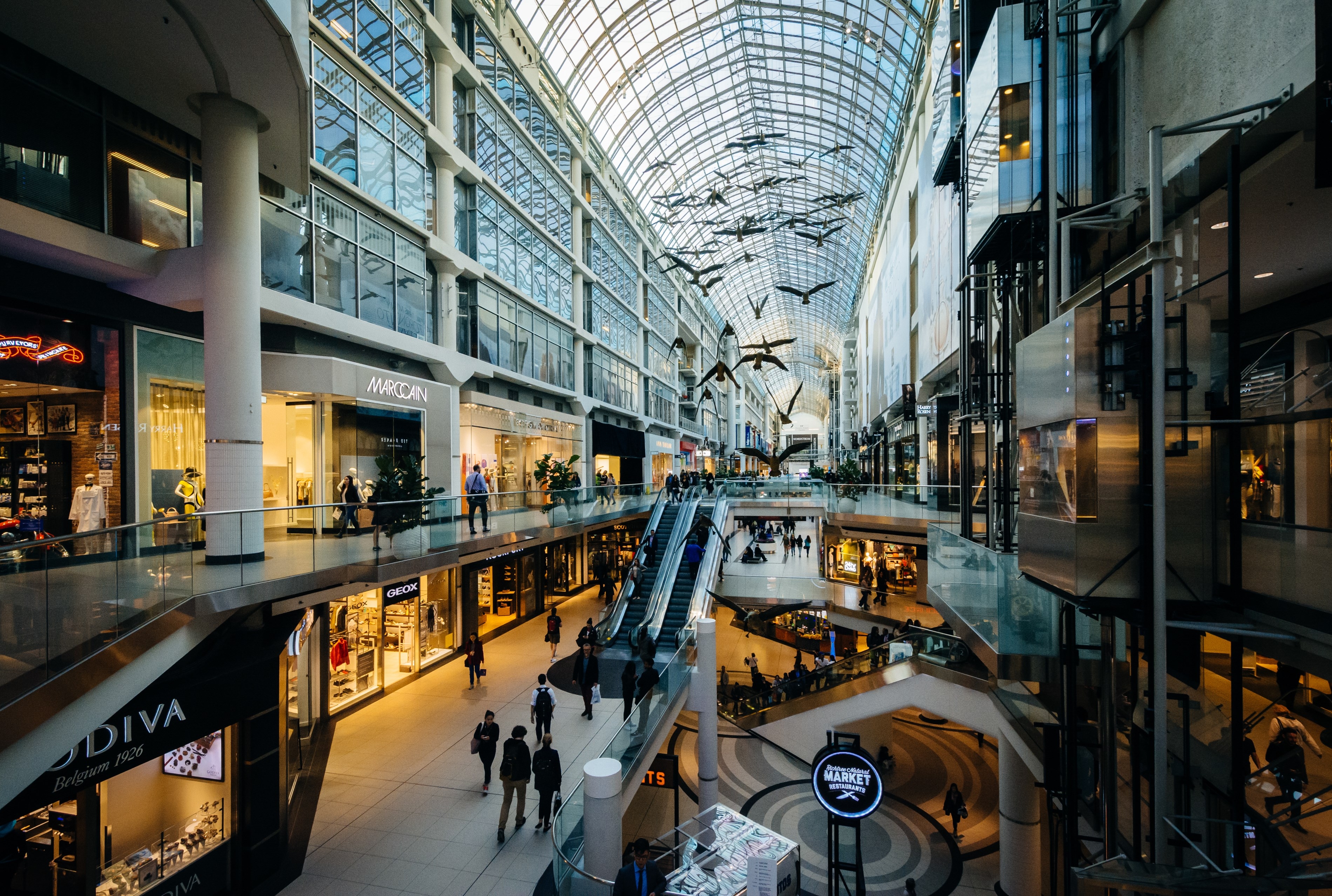 The interior of the Eaton Centre, in downtown Toronto, Ontario.