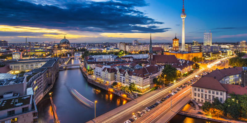 Berlin, Germany viewed from above the Spree River. Berlin, Germany viewed from above the Spree River.