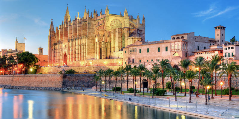 Palma Mallorca beach and palm trees Palma Mallorca beach and palm trees