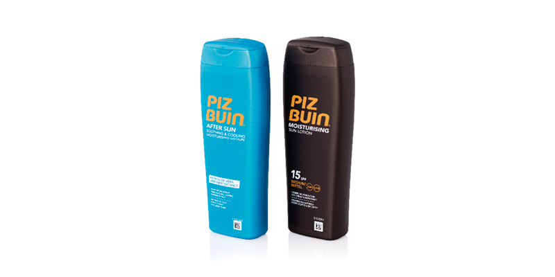 Piz Buin sunlotion a brown and a blue bottle Piz Buin sunlotion a brown and a blue bottle