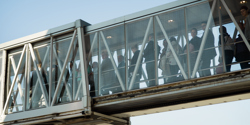 People in a flight bridge People in a flight bridge