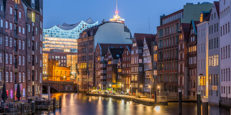 The city of Hamburg with buidlings and a river The city of Hamburg with buidlings and a river