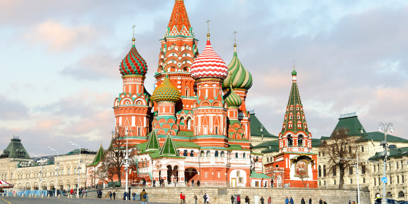 Panoramic view of the Red Square with Moscow Kremlin and St Basil's Cathedral in summer, Moscow, Russia. Panoramic view of the Red Square with Moscow Kremlin and St Basil's Cathedral in summer, Moscow, Russia.