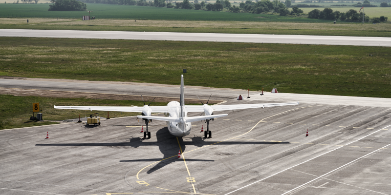 Plan at the runway at Visby Airport Plan at the runway at Visby Airport