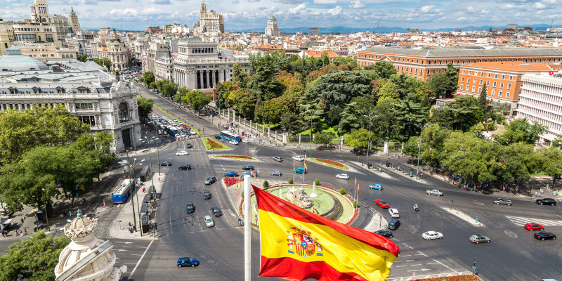 Aerial view of Cibeles fountain at Plaza de Cibeles in Madrid in a beautiful summer day, Spain Aerial view of Cibeles fountain at Plaza de Cibeles in Madrid in a beautiful summer day, Spain