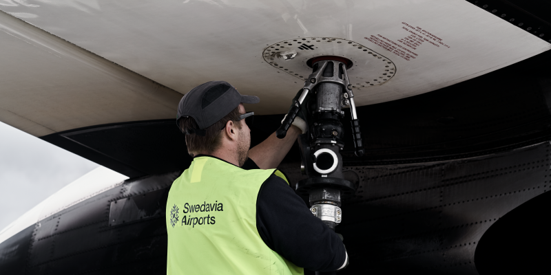 A person fueling up an aircraft at Visby Airport A person fueling up an aircraft at Visby Airport