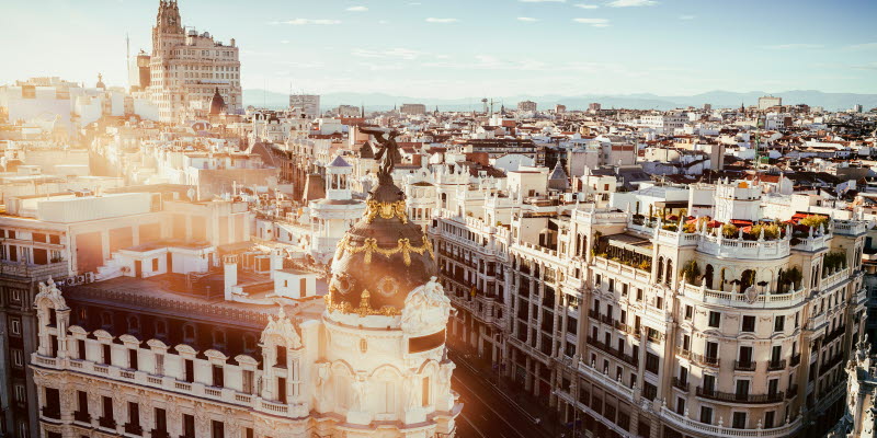 The city of Madrid and the view of the street Gran Via The city of Madrid and the view of the street Gran Via