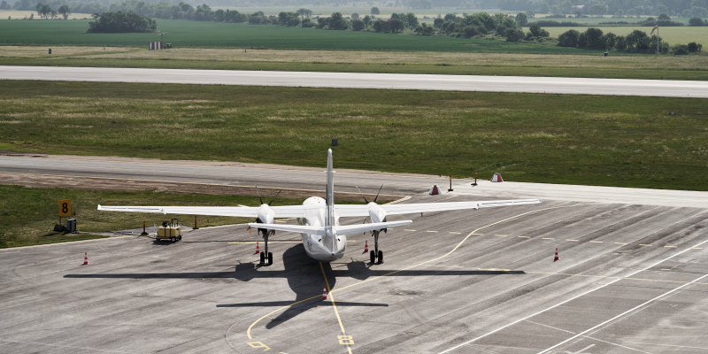 Plan at the runway at Visby Airport Plan at the runway at Visby Airport