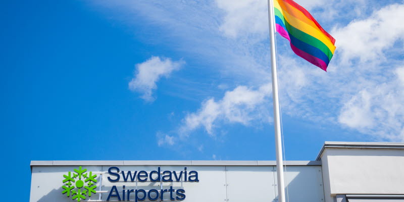 The Pride flag outside a Swedavia building The Pride flag outside a Swedavia building