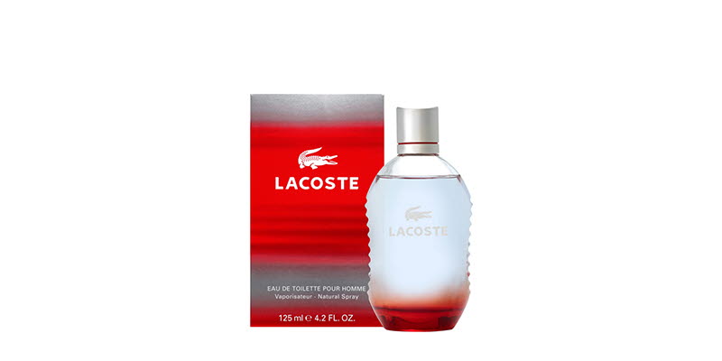 A bottle and a carton of Lacoste Red EDT Spray 125ml A bottle and a carton of Lacoste Red EDT Spray 125ml