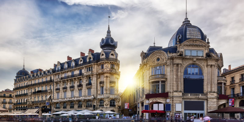 Square in sundown in Montpellier Square in sundown in Montpellier