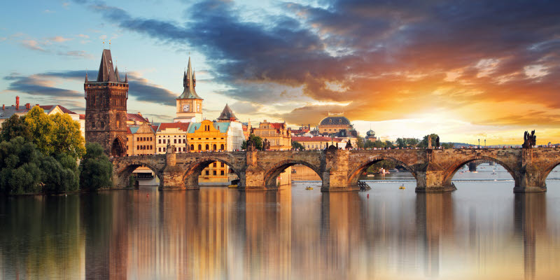 View over river and old bridge in Prague View over river and old bridge in Prague