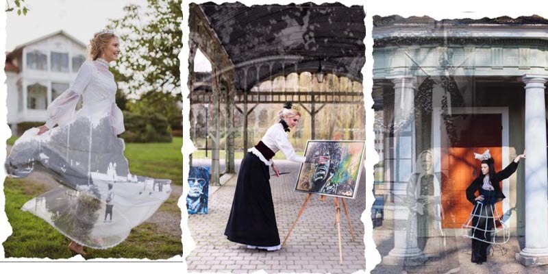 Three pictures of women in different environments Three pictures of women in different environments